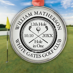 Personlig golfklassiker med hål-i-ett julgransprydnad metall