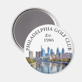 Personlig golfklubbsnamn med Philadelphias siluett Magnet