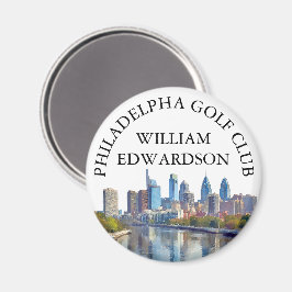 Personlig golfklubbsnamn med Philadelphias siluett Magnet