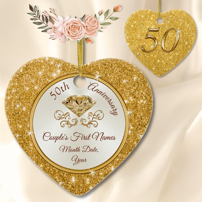 Personlig Gorgous Golden-årsdagen Ornament (50th Anniversary Ornament, Personalized. Golden anniversary ornament. Cheap 50th anniversary Gifts.)