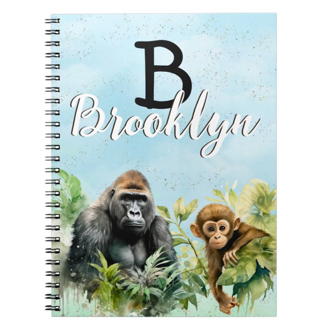 Personlig Gorilla Chimpanzee Jungle Monogram Anteckningsbok (Framsidan)