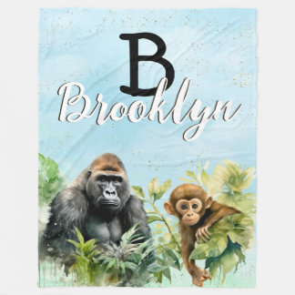Personlig Gorilla Chimpanzee Jungle Monogram Fleecefilt