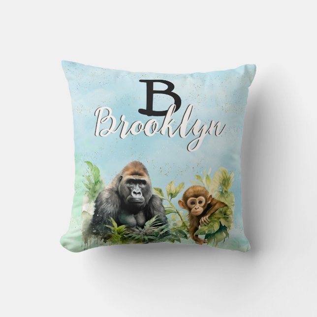 Personlig Gorilla Chimpanzee Jungle Monogram Kudde (Framsida)