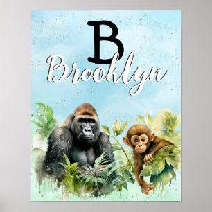 Personlig Gorilla Chimpanzee Jungle Monogram Poster