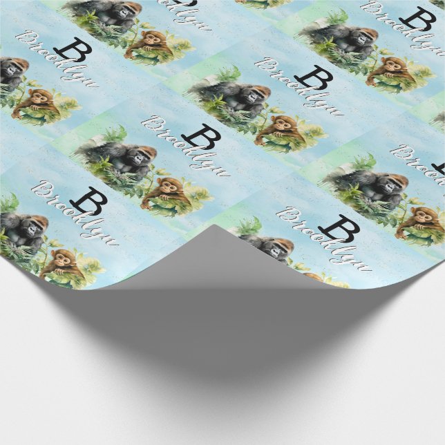 Personlig Gorilla Chimpanzee Jungle Monogram Presentpapper (Hörn)