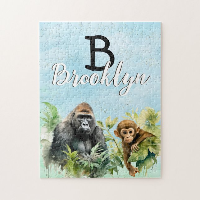Personlig Gorilla Chimpanzee Jungle Monogram Pussel (Vertikal)