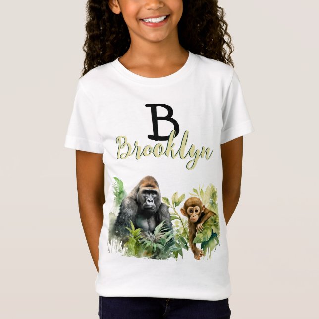 Personlig Gorilla Chimpanzee Jungle Monogram T Shirt (Framsida)