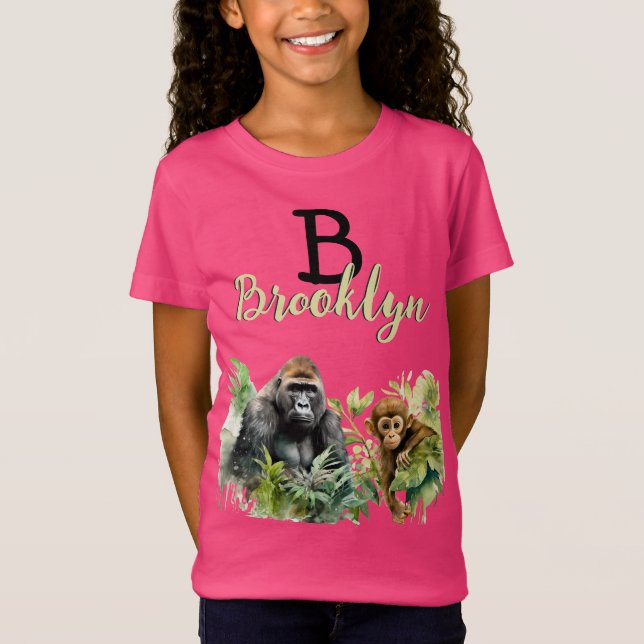 Personlig Gorilla Chimpanzee Jungle Monogram T Shirt (Framsida)