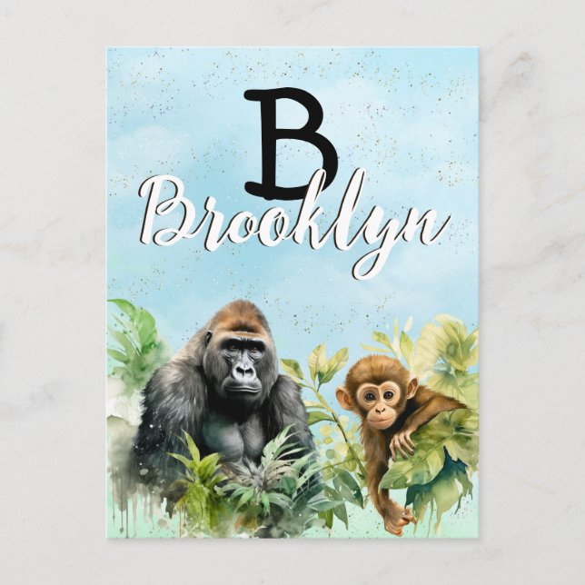 Personlig Gorilla Chimpanzee Jungle Monogram Vykort (Framsida)