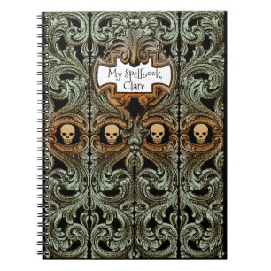 Personlig Goth Grönt Ornament & Skull Spellbook Anteckningsbok