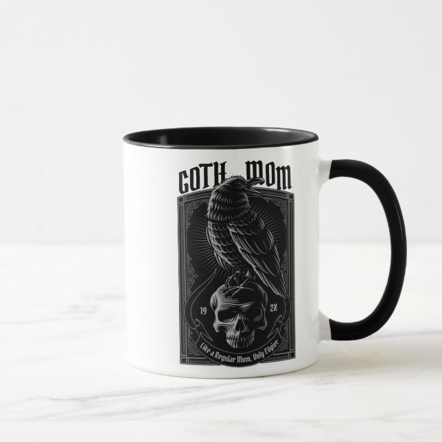 Personlig Goth Mamma, Raven & Skull Mugg (Höger)