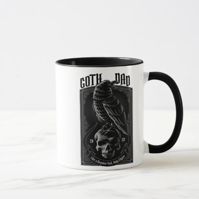 Personlig Goth Pappa, Raven & Skull Mugg (Höger)