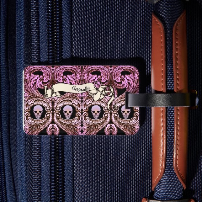 Personlig Goth Rosa Ornament & Sk Bagagebricka (Baksida Insitu 2)