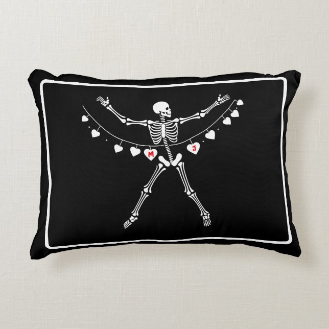 Personlig Goth Skeleton med hörn Prydnadskudde (Framsidan)