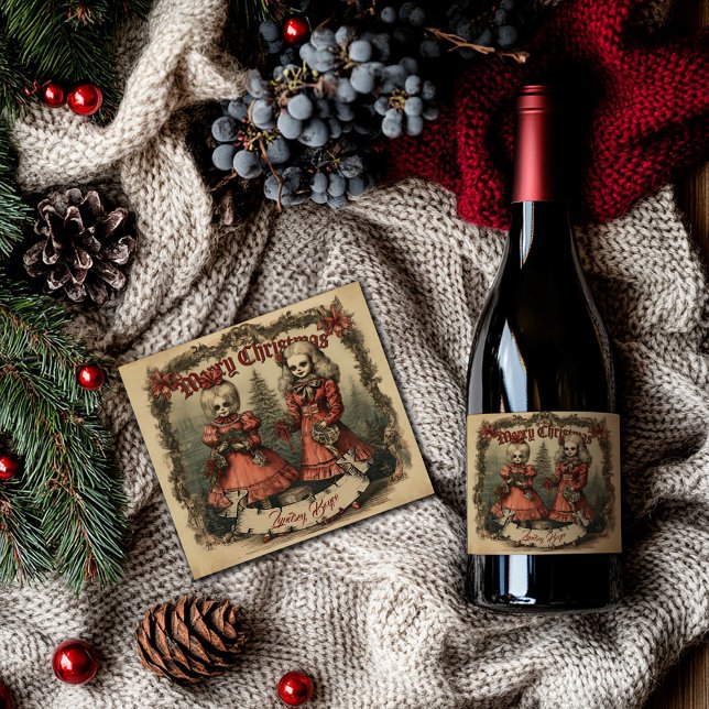 Personlig Gothic Julmousserande Vin-etikett (Personalised Gothic Christmas Vintage Wine Label)