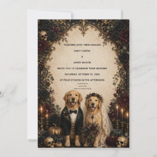 Personlig gotisk golden retriever Halloween-högtid Inbjudningar