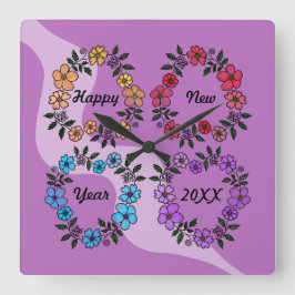 PERSONLIG GOTT NYTT ÅR 20XX OCH BLOMMAR FYRKANTIG KLOCKA