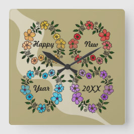 PERSONLIG GOTT NYTT ÅR 20XX OCH BLOMMAR FYRKANTIG KLOCKA