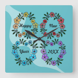 PERSONLIG GOTT NYTT ÅR 20XX OCH BLOMMAR FYRKANTIG KLOCKA