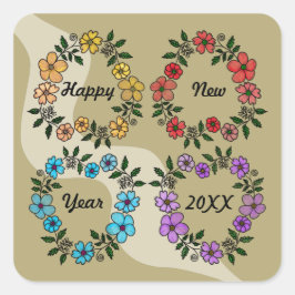 PERSONLIG GOTT NYTT ÅR 20XX OCH BLOMMAR FYRKANTIGT KLISTERMÄRKE
