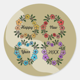PERSONLIG GOTT NYTT ÅR 20XX OCH BLOMMAR RUNT KLISTERMÄRKE