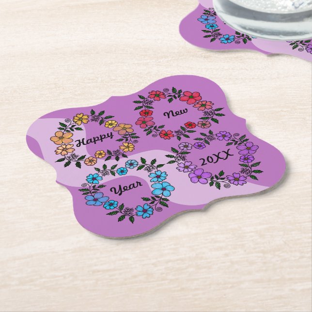 PERSONLIG GOTT NYTT ÅR 20XX OCH BLOMMAR UNDERLÄGG PAPPER (Vinklad)