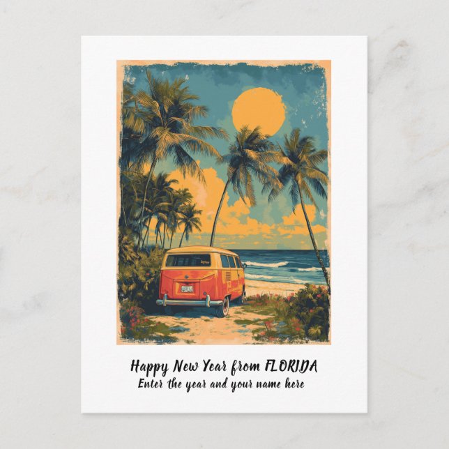 Personlig Gott Nytt År Florida Palmlövträd Helg Vykort (Framsida)