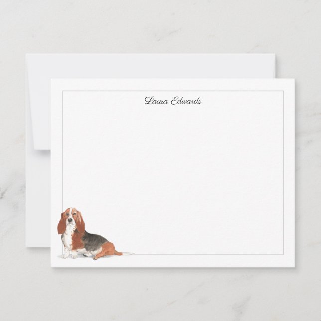 Personlig grå Basset Hound Border Anteckningskort (Framsida)