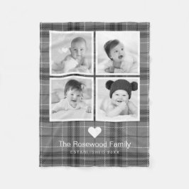 Personlig grå familjefotokollage fleecefilt