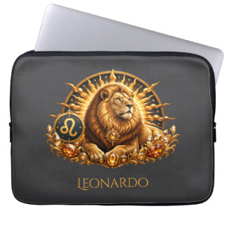 Personlig Grå Guld Zodiakstecken Lejon Laptop Fodral
