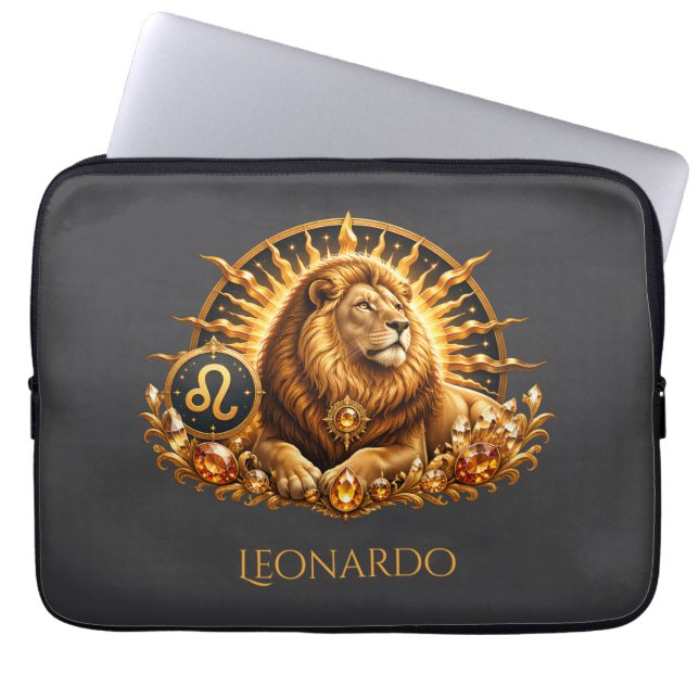 Personlig Grå Guld Zodiakstecken Lejon  Laptop Fodral (Framsidan)