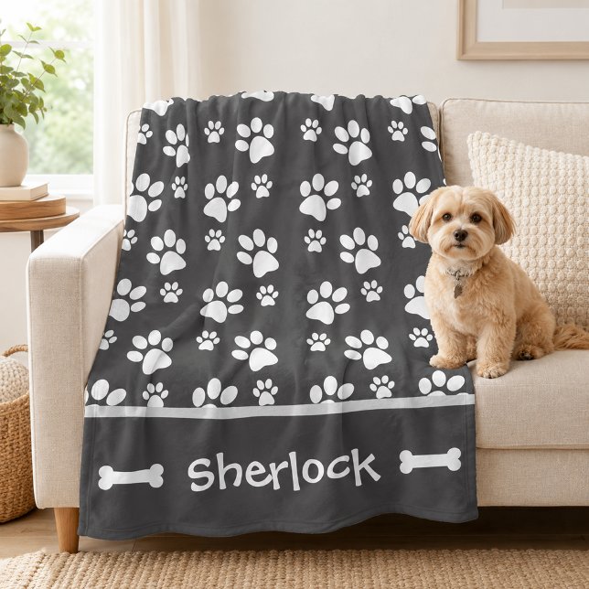 Personlig grå hundfilt - valppresent  fleecefilt (Gray personalized dog blanket)
