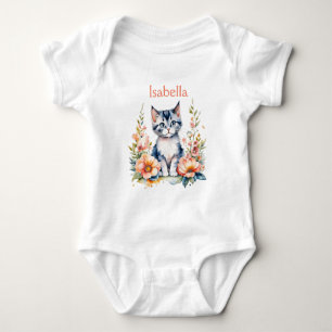 Personlig grå kattunge i rosa blommor t shirt