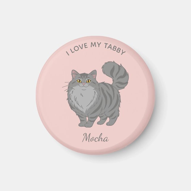 Personlig Grå Tabby Katt Mamma med Långt Hår Magnet (Framsidan)