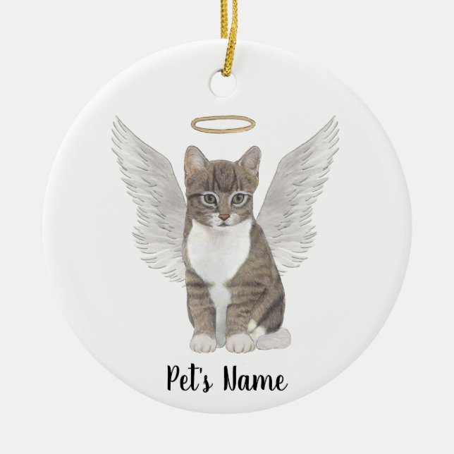 Personlig Grå Tabby Katt Sympati Minnesgåva Julgransprydnad Keramik (Framsidan)