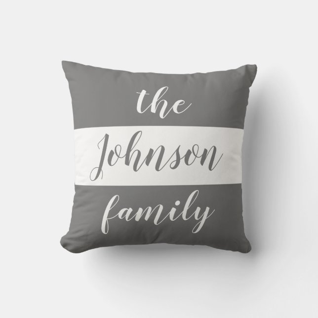 Personlig Grå Vita Ränder Familjenamn Kudde (Framsida)