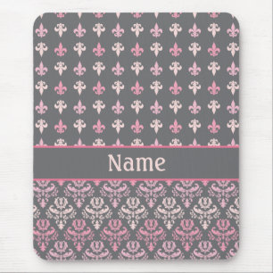 Personlig gråa Fleur de Lis Damast Mousepad Musmatta
