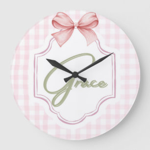 Personlig Grace Flicka Nursery Bow&Gingham Stor Klocka