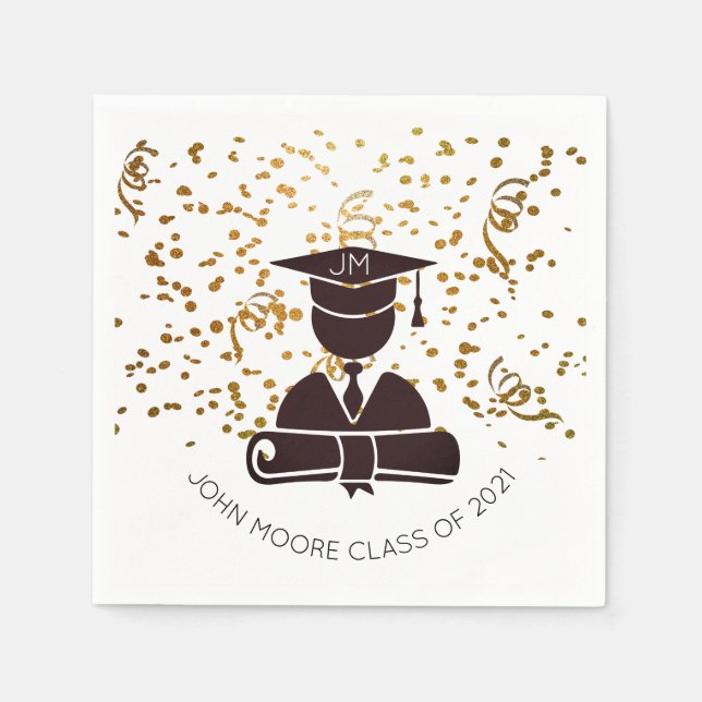 Personlig Grad Silhouette Diploma Confetti Pappersservett (Framsidan)