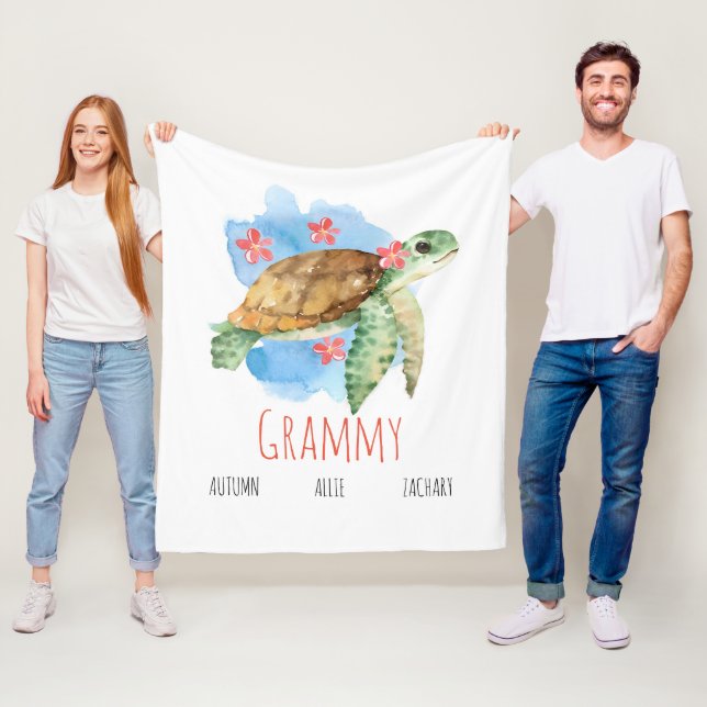 Personlig Grammy turtle Blanket från Barnbarn Fleecefilt (På plats)