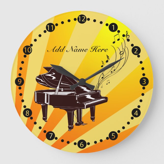 Personlig Grand Piano Notes Gult och Guld Stor Klocka (Framsida)