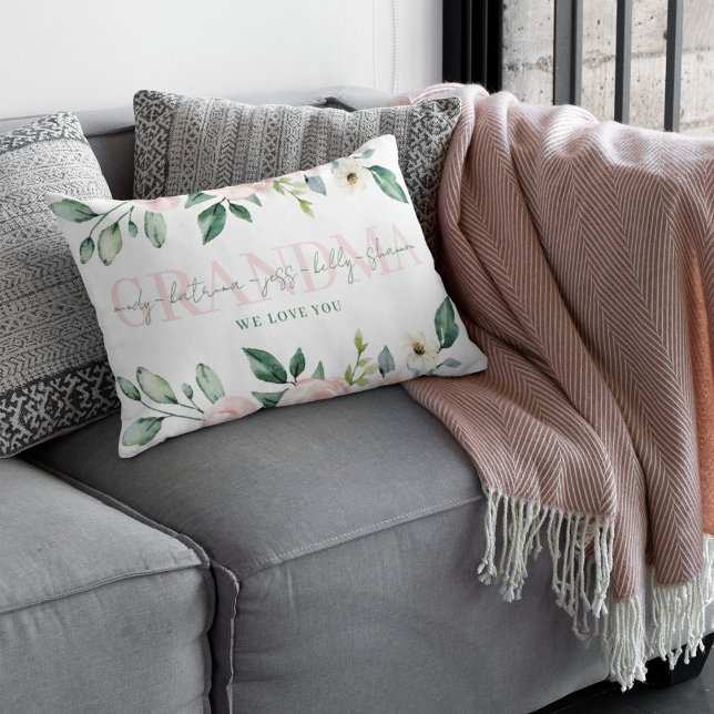 Personlig Grandma Dekorativ kudde (Let Grandma know how special she is with this personalized blush floral throw pillow! )