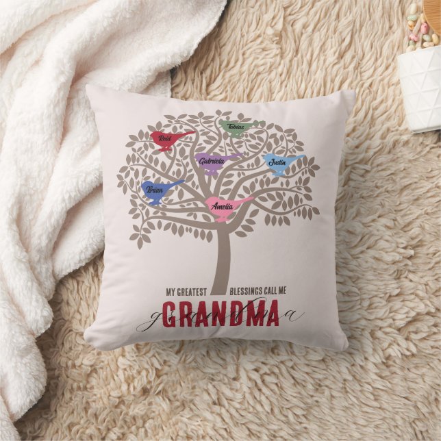 Personlig Grandma Mors dag Gift 6-fåglar Kudde (Filt)