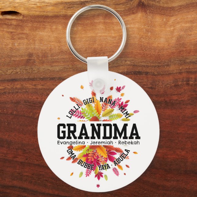Personlig GRANDMA Nana Mimi Gigi Blommigt Nyckelring (Framsida)