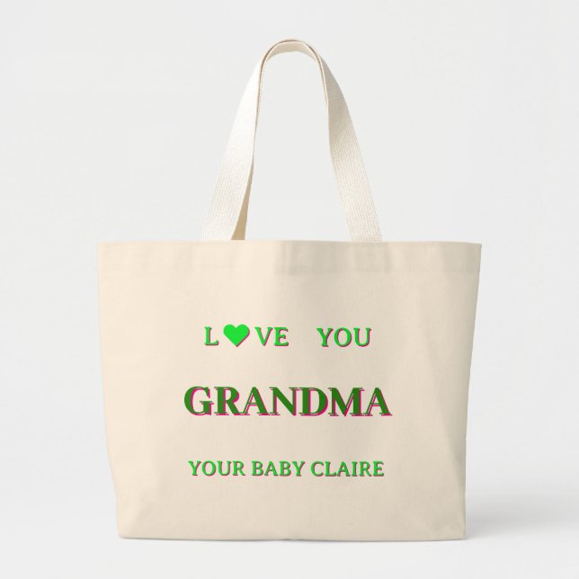 Personlig Grandma Script-GRÖNTEN Stor Tote Bag Jumbo Tygkasse (Framsidan)