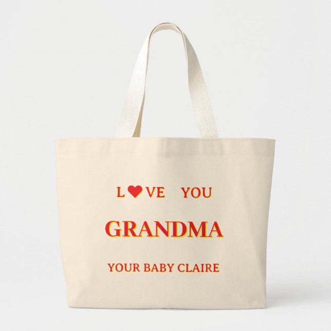 Personlig Grandma Script Large BAG RED & GULT Jumbo Tygkasse (Framsidan)