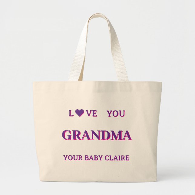 Personlig Grandma Script Large BAG ROSA LILA Jumbo Tygkasse (Framsidan)