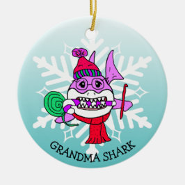 Personlig Grandma Shark and Snowflake Julgransprydnad Keramik