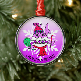 Personlig Grandma Shark and Snowflake Julgransprydnad Metall