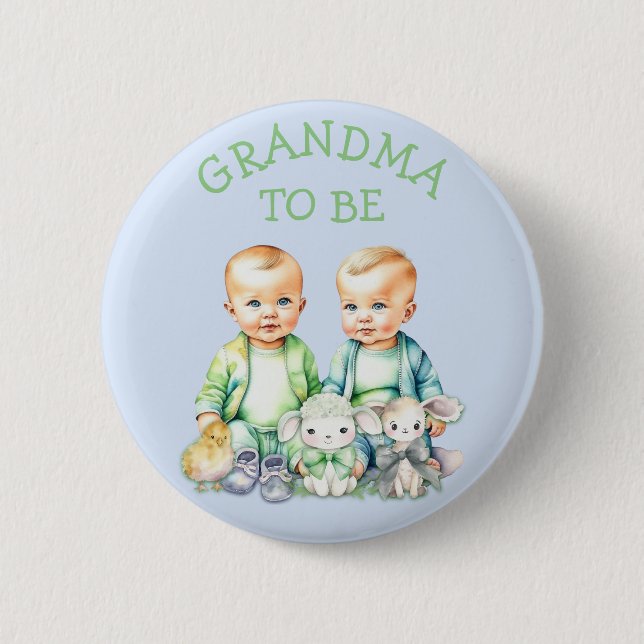 Personlig Grandma to be Twillingar Baby Shower Knapp (Framsida)